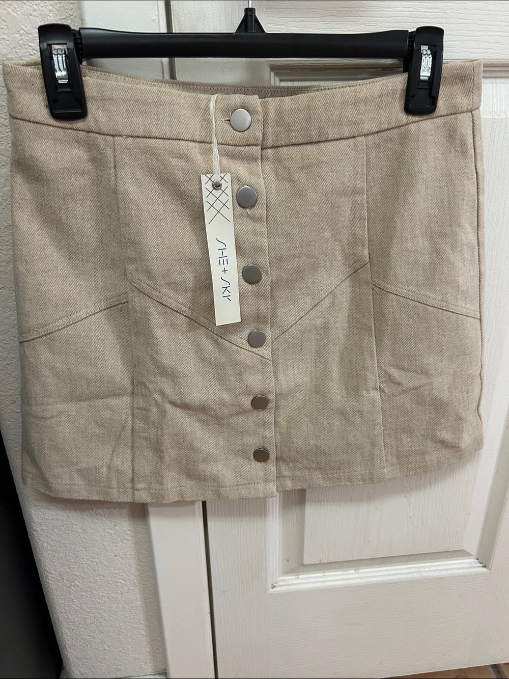 She +Sky tan/beige mini skirt NWT